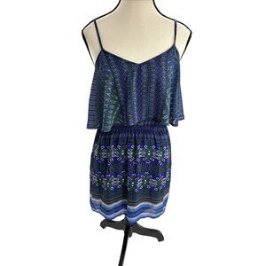 Express Womens Size XS Dress Blue Printed Sleeveless Spaghetti Strap Casual
